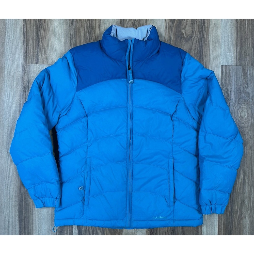 L.L. Bean Women's 80%‎ Goose Down Jacket Sz Medium Blue Puffer Full Zip OFJS8